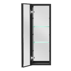 10 in. W x 30 in. H Rectangular Black Aluminum Wall Mount Bathroom Medicine Cabinet with Mirrored and Glass Shelves