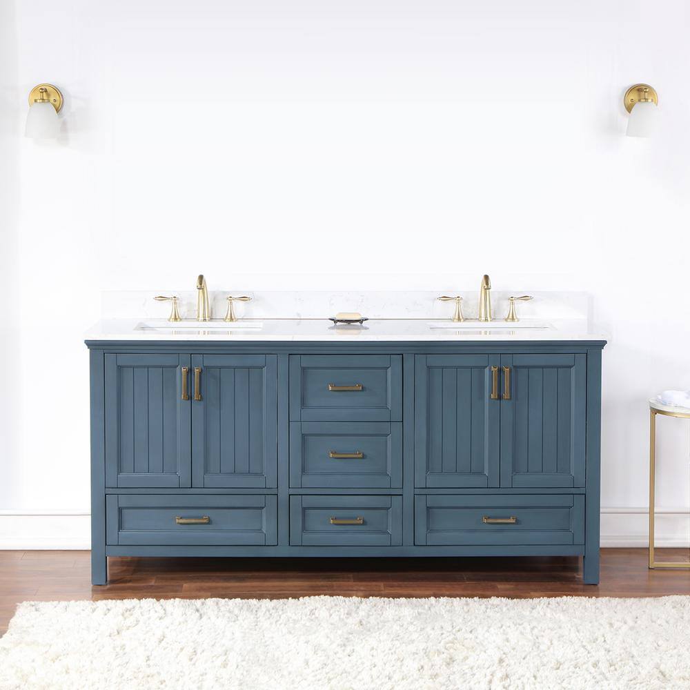 Altair Isla 72 in. W x 22 in. D x 34.5 in. H Double Sink Bath Vanity in Classic Blue with Composite Stone Top in White -  538072-CB-AW-NM