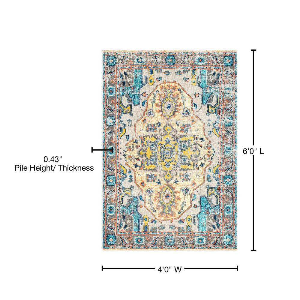 Reversible Gray Medallion 4' x 6' Easy-Care Synthetic Rug