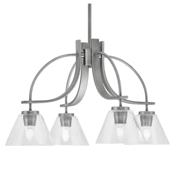 Unbranded Olympia 14.5 in. 4-Light Graphite Downlight Chandelier Clear Bubble Glass Shade