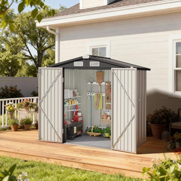 6 ft. D x 3.9 ft. W Metal Storage Brown Shed with Floor, Lockable Door (22 sq. ft. )