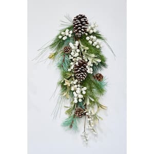 26 in. White Needle with Berries Cone Artificial Christmas Swag