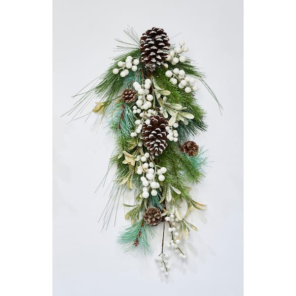 Unbranded 26 in. White Needle with Berries Cone Artificial Christmas Swag