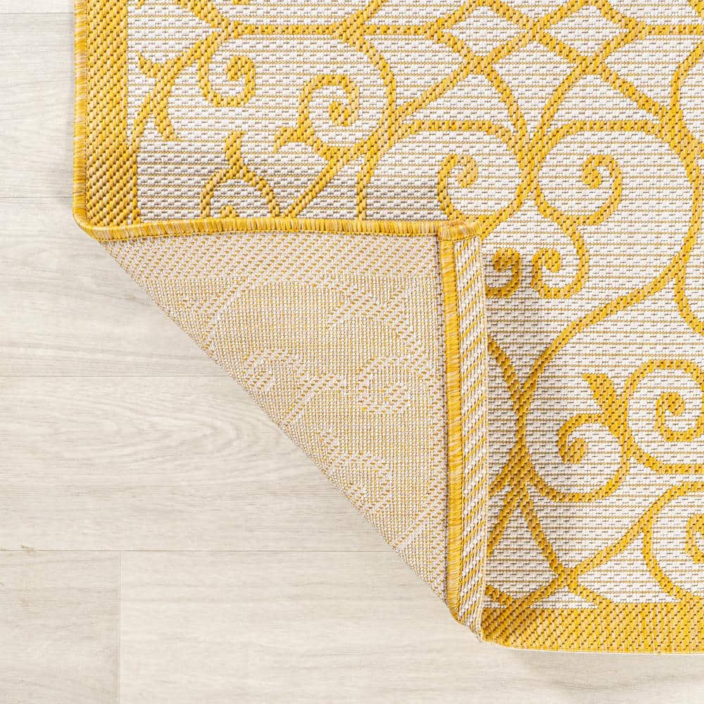 Boho-Chic Spanish Filigree Cream/Yellow 2' x 8' Indoor/Outdoor Runner Rug