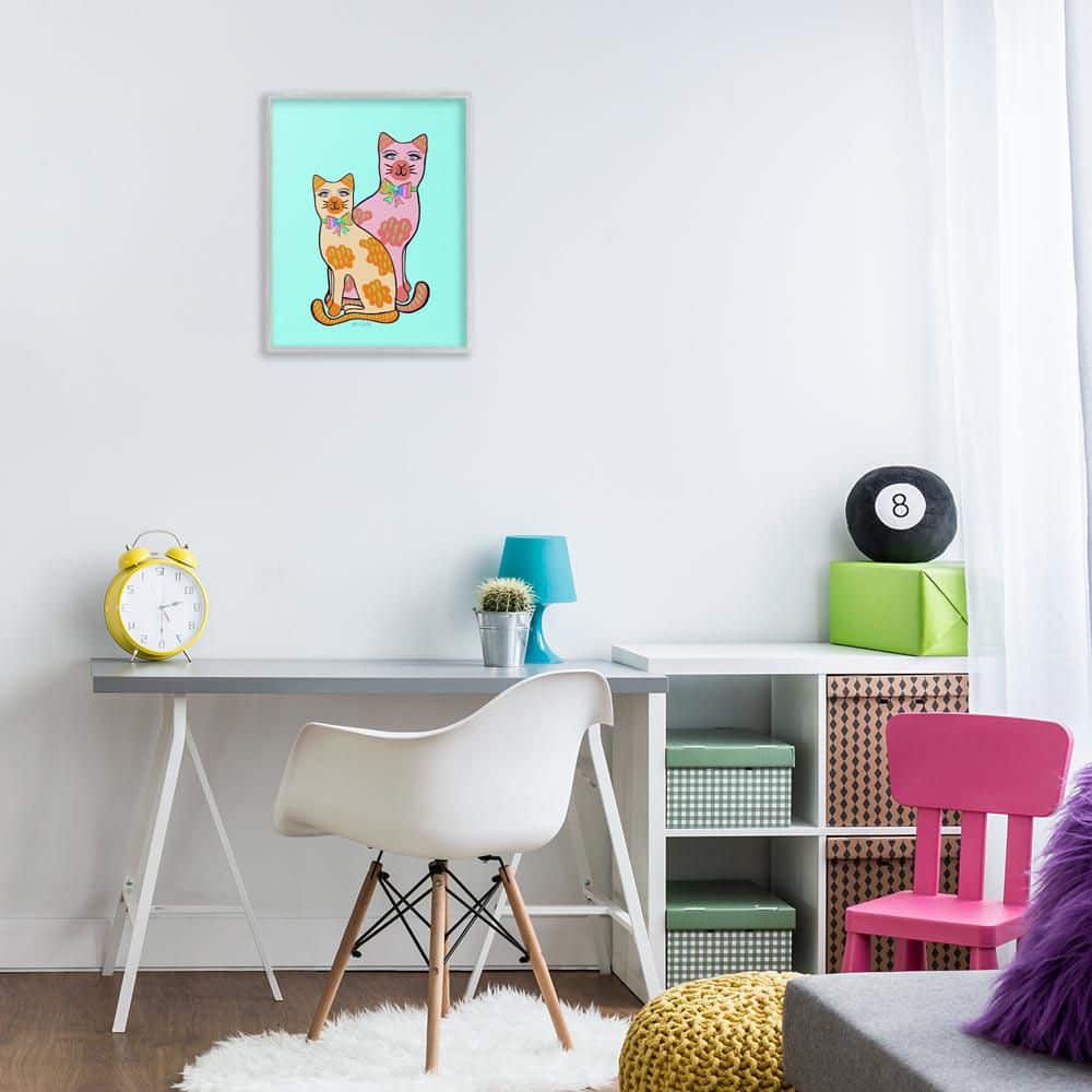 Funky Cats on Turquoise by Katie Conley Gray Framed Animal Giclee Art Print 20 in. x 16 in. price history on PriceWatchPro