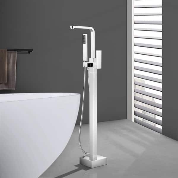 Single-Handle Freestanding Tub Faucet with Handheld Shower Head in Chrome