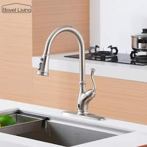 3-Spray Patterns 1.8 GPM Single Handle Touchless Pull Down Sprayer Kitchen Faucet with Deckplate in Brushed Nickel