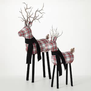 20.5 in. and 28 in. Plaid Standing Deer Figurines - Set of 2, Christmas Decor, Multicolored