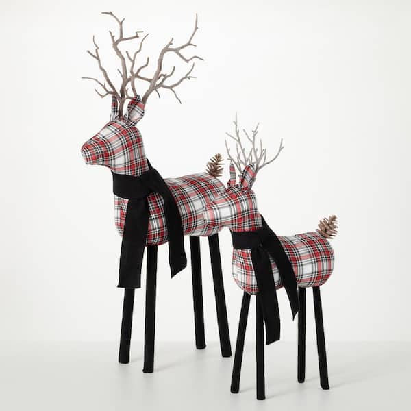 SULLIVANS 20.5 in. and 28 in. Plaid Standing Deer Figurines - Set of 2, Christmas Decor, Multicolored