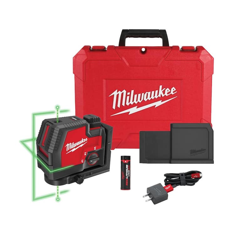 Milwaukee Green 100 ft. Cross Line and Plumb Points Rechargeable Laser Level with REDLITHIUM Lithium-Ion USB Battery and Charger