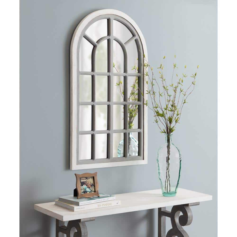 Boldmere 42" Gray and White Wood Windowpane Mirror