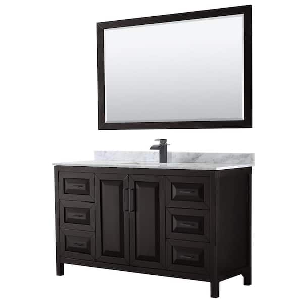 Wyndham Collection Daria 60 in. W x 22 in. D x 35.75 in. H Single Bath Vanity in Dark Espresso with White Carrara Marble Top & 58" Mirror