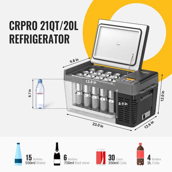 21 qt. 12-Volt Refrigerator 21 qt. Car Fridge Portable Freezer -8℉~50℉ Compressor Cooler with 12V/24V DC 110-240V AC