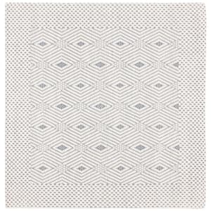 Marbella Collection Ivory Grey 6 ft. x 6 ft. Geometric Plaid Square Area Rug