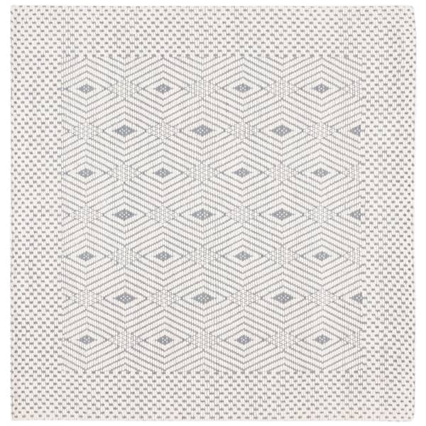SAFAVIEH Marbella Collection Ivory Grey 6 ft. x 6 ft. Geometric Plaid Square Area Rug