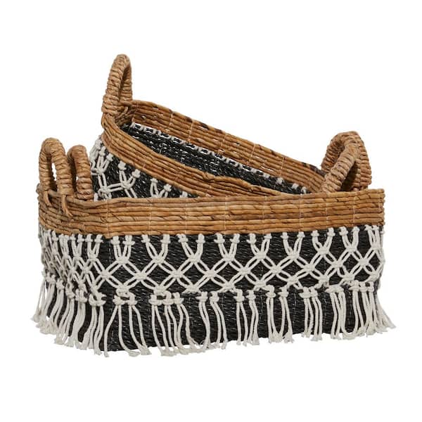 Litton Lane Black Bohemian Cotton Storage Basket 13 in., 12 in., and 10 in. (Set of 3)