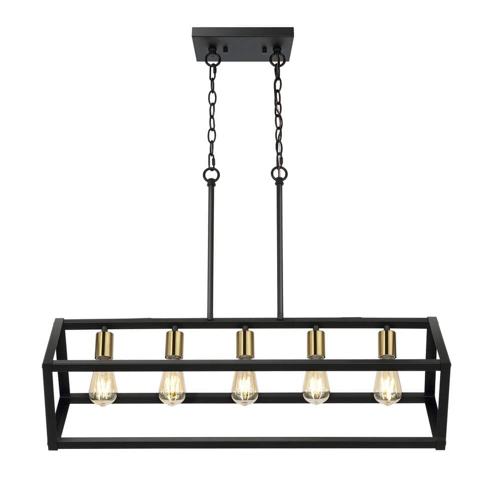 WINGBO 5Light Industrial Kitchen Island Light Fixture, Black WBPLBR03