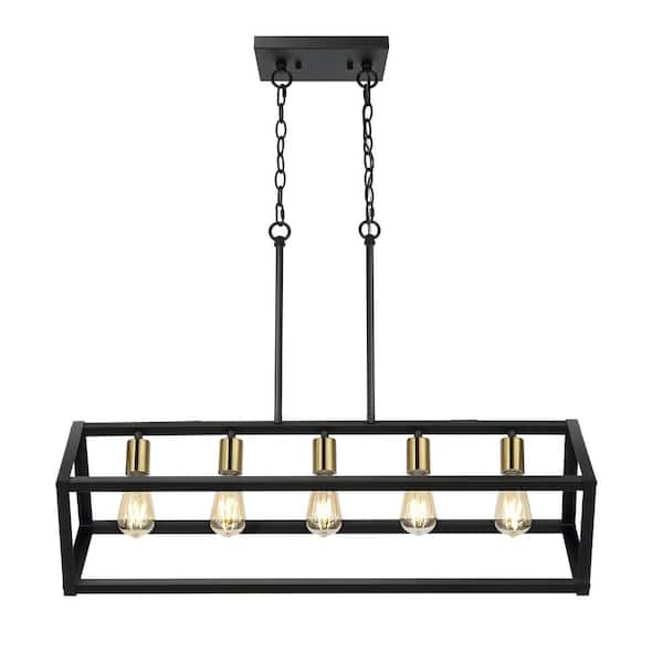 WINGBO 5-Light Industrial Kitchen Island Light Fixture, Black