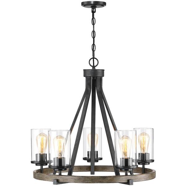 TRUE FINE Madison 24.7 in. 5-Light Natural Iron and Distressed Faux ...