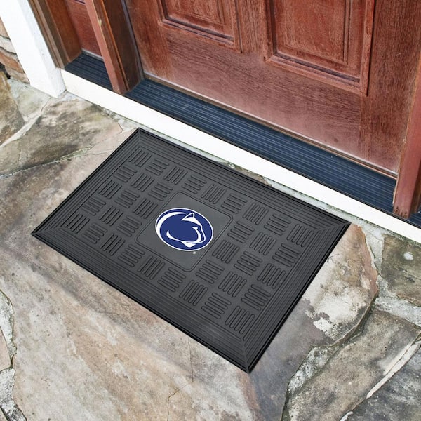 NCAA Penn State Black Rectangular 19.5 in. x 31.25 in. Outdoor Vinyl Medallion Door Mat