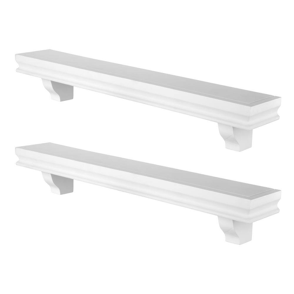 DANYA B Decorative 24" White Floating Wall Display Ledge Shelves (Set