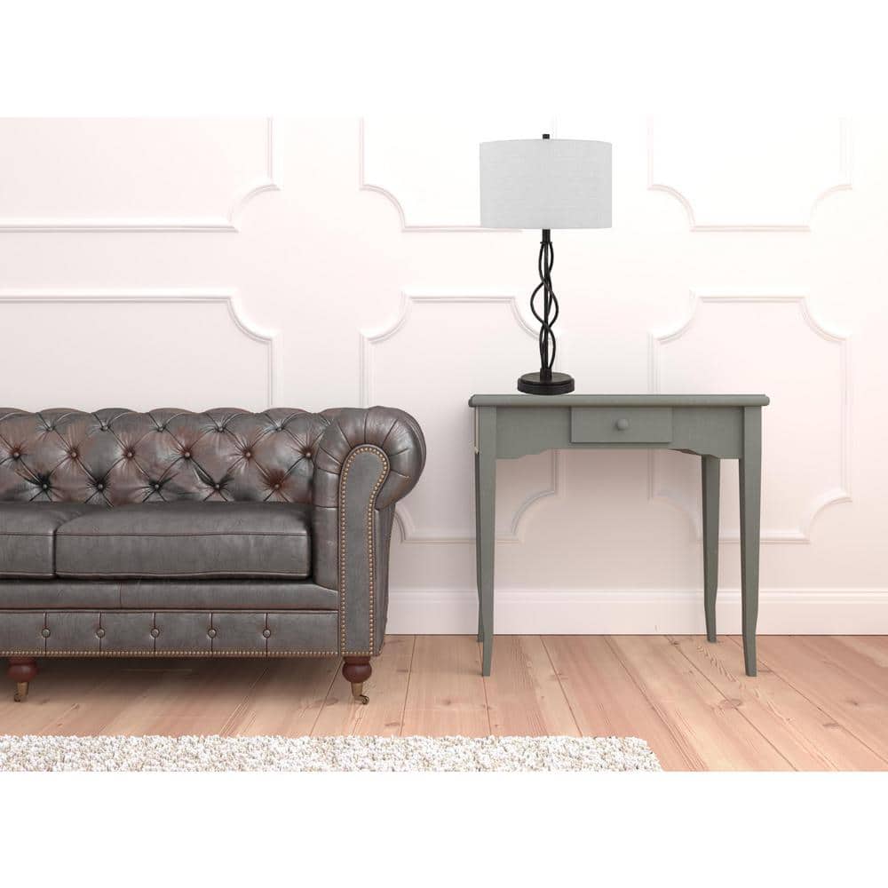 30" Bronze Metal Table Lamp with Off-White Drum Shade
