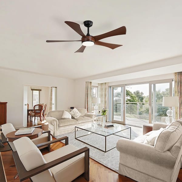 LINJO 52 in. Indoor Black ABS Blades Integrated LED Ceiling Fan with Reversible DC and Remote Control