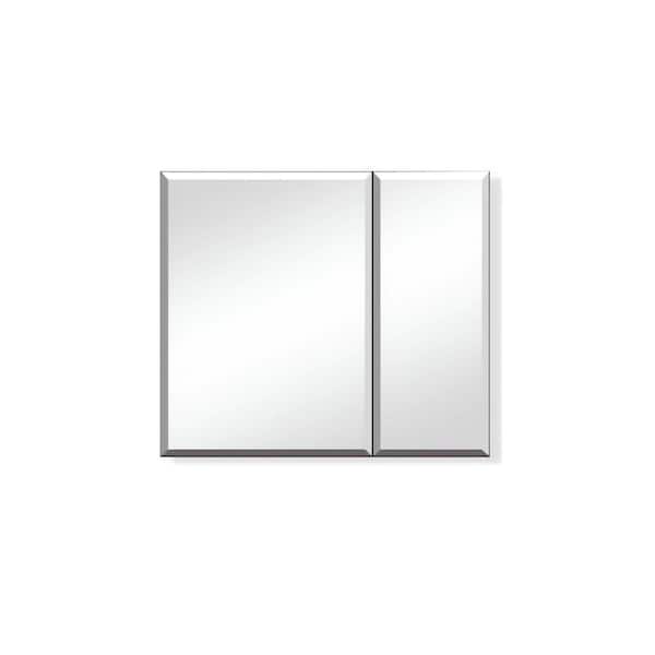 Unbranded 30 in. W x 26 in. H Rectangular Aluminum Silver Surface or Recessed Mount Bathroom Medicine Cabinet with Mirror