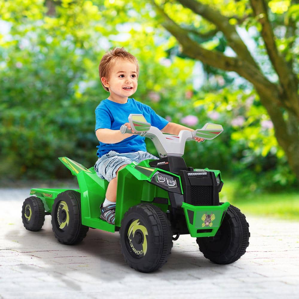 Green Kids Electric ATV with Trailer and Music