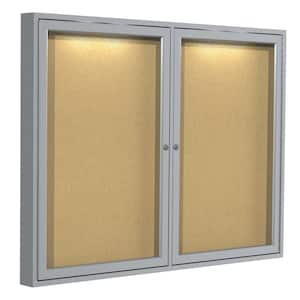 3 x 4 ft.  Cork Enclosed Bulletin Board w/Lighting, 2 Door, Satin Aluminum Frame, Natural