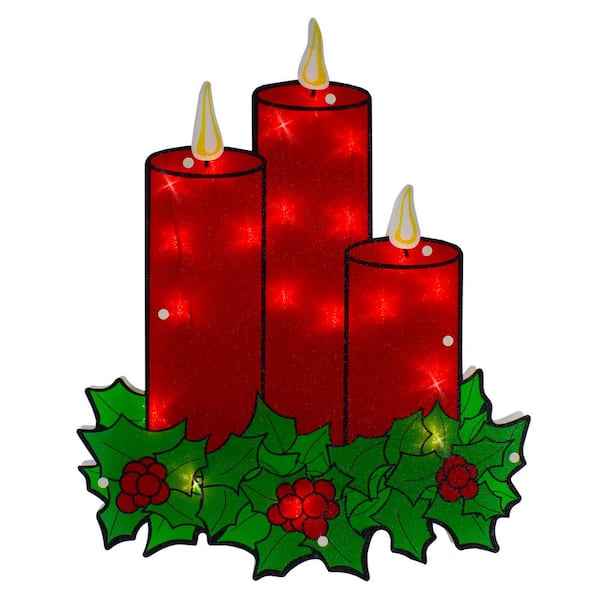 Northlight 17.5 in. Lighted Red Three Candles Christmas Window Silhouette