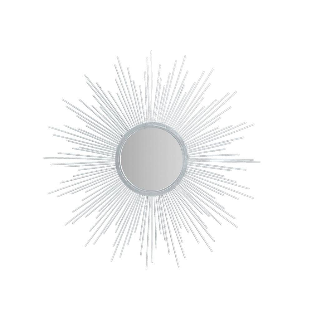 Silver 29.5 in. W x 29.5 in. H Art Deco Sunburst MDF Framed Mirror Wall Mir