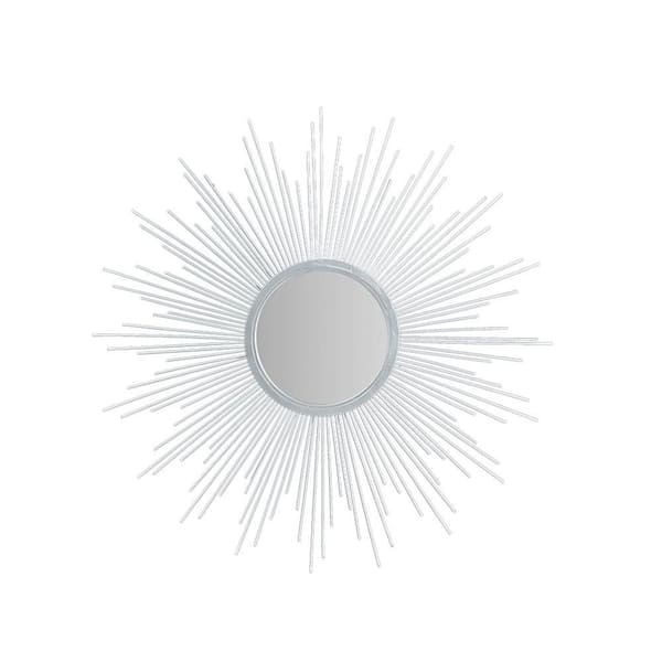 Unbranded Silver 29.5 in. W x 29.5 in. H Art Deco Sunburst MDF Framed Mirror Wall Mirror Wall Decor Mirror