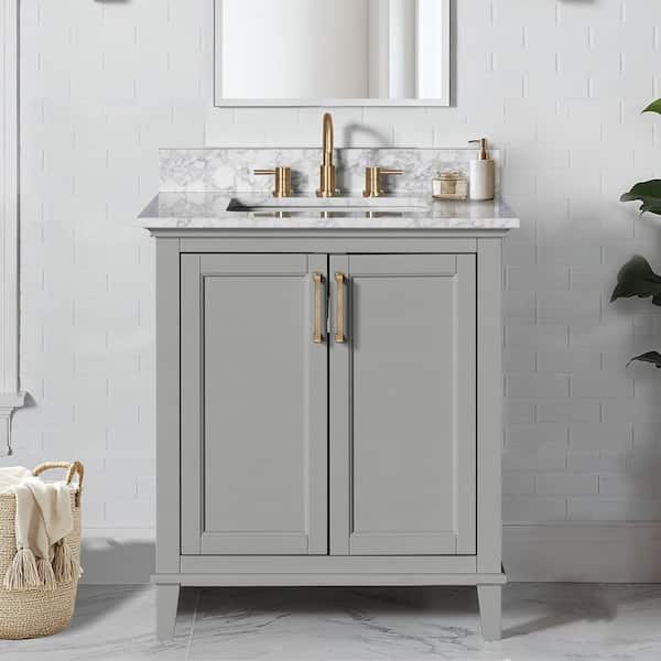 Grayson 31 in. Single Sink Gray Bath Vanity with White Marble Top (Assembled)
