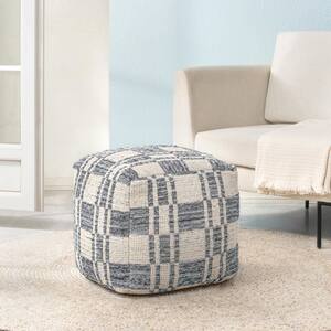 Leone Gray Maze Cotton Upholstered Pouf