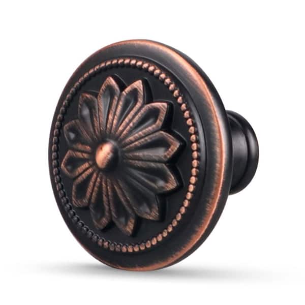 10 Pack 1-2/5 in. Oil Rubbed Bronze Round Knobs Floral Design Zinc Alloy Cabinet Drawer Dresser Closet Handles
