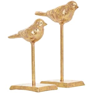 Gold Metal Bird Sculpture with Gold Foil Texturing (Set of 2)