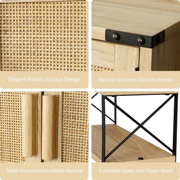 Adrinfly 15 in. W x 7 in. D x 23 in. H in Rattan Wood Ready to Assemble Upper Medicine Cabinet with Adjustable Shelf