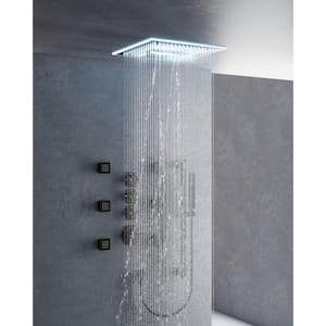 17-Spray 16 in. LED and Music Ceiling Mount Dual Shower Head Fixed and Handheld Shower Head in Matte Black
