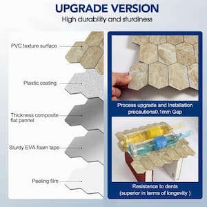 12.2 in. W x 12.6 in. L Long Hexagon PVC Peel and Stick Backsplash Tile for Kitchen and Bathroom(10 sq. ft./10-Sheets)