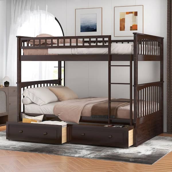 Espresso Full over Full Wood Bunk Bed with 2-Drawers
