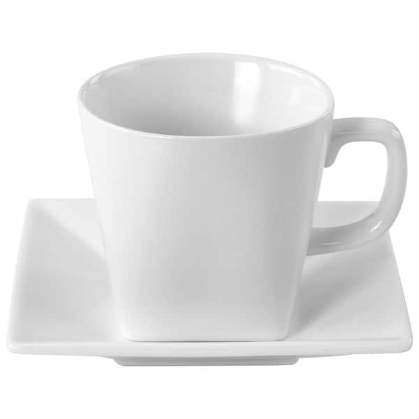 MALACASA 7-fl oz Ceramic Ivory White Cup and Saucer Set of: 6 in