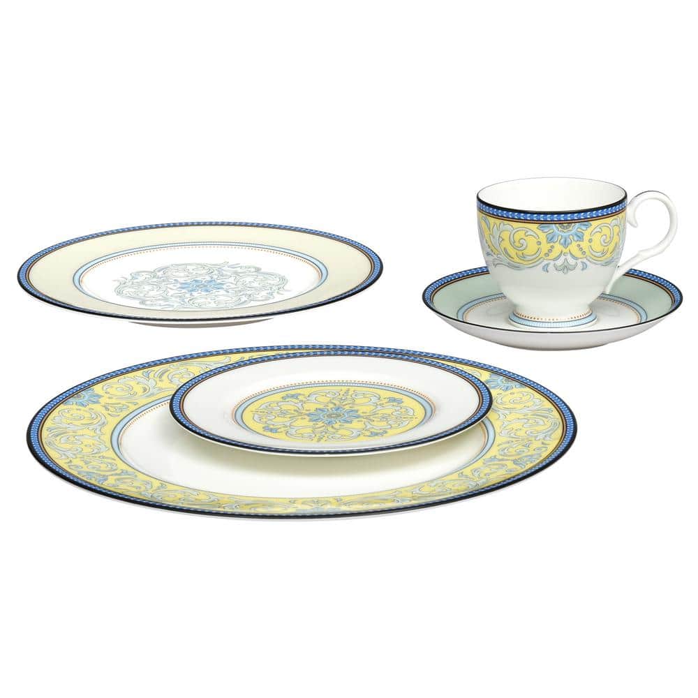 Menorca Palace Yellow and Blue Porcelain 5-Piece Place Setting