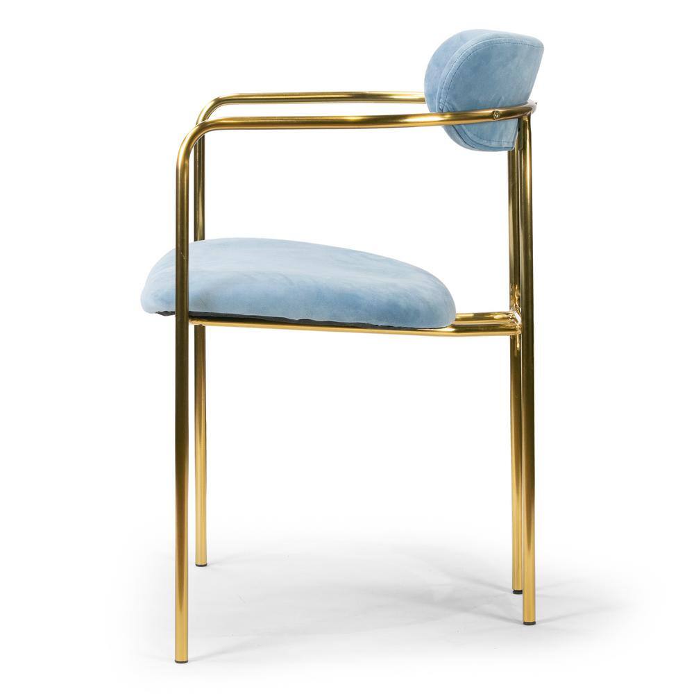 Blue Velvet Upholstered Arm Chair with Metal Frame