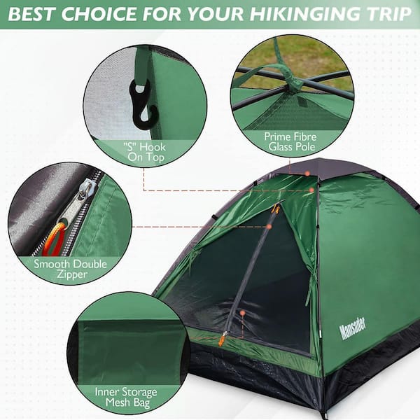 GARSING 2-Person Polyester Dome Tent with Carry Bag in Dark