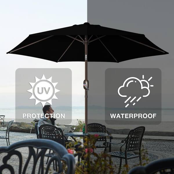 ainfox patio umbrella Ainfox 7-ft Steel Navy Push-button Tilt Market Patio Umbrella with Lights  in the Patio Umbrellas department at Lowes.com