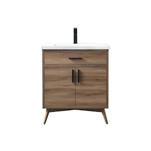 Nelson 30 in. W x 18.5 in. D x 34 in. H Bath Vanity in Light Walnut with White Ceramic Top