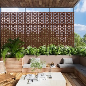 72 in. Galvanized Steel Outdoor Garden Fence Privacy Screen Garden Screen Panels Square Pattern in Brown