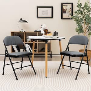 Black Folding Chairs Fabric Upholstered Padded Seat Metal Frame Home Office (Set of 2)