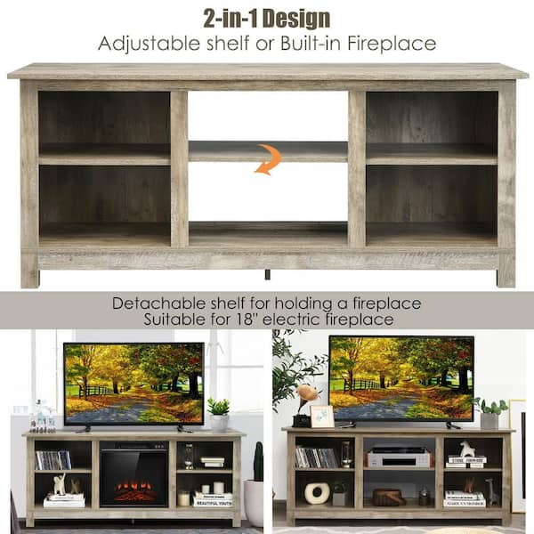 Gymax 58 In 2 Tier Fireplace Tv Stand, Fireplace Tv Stand Plans
